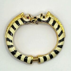 Kenneth Jay Lane Gold-Tone Black & Cream Enamel Zebra Bangle Bracelet